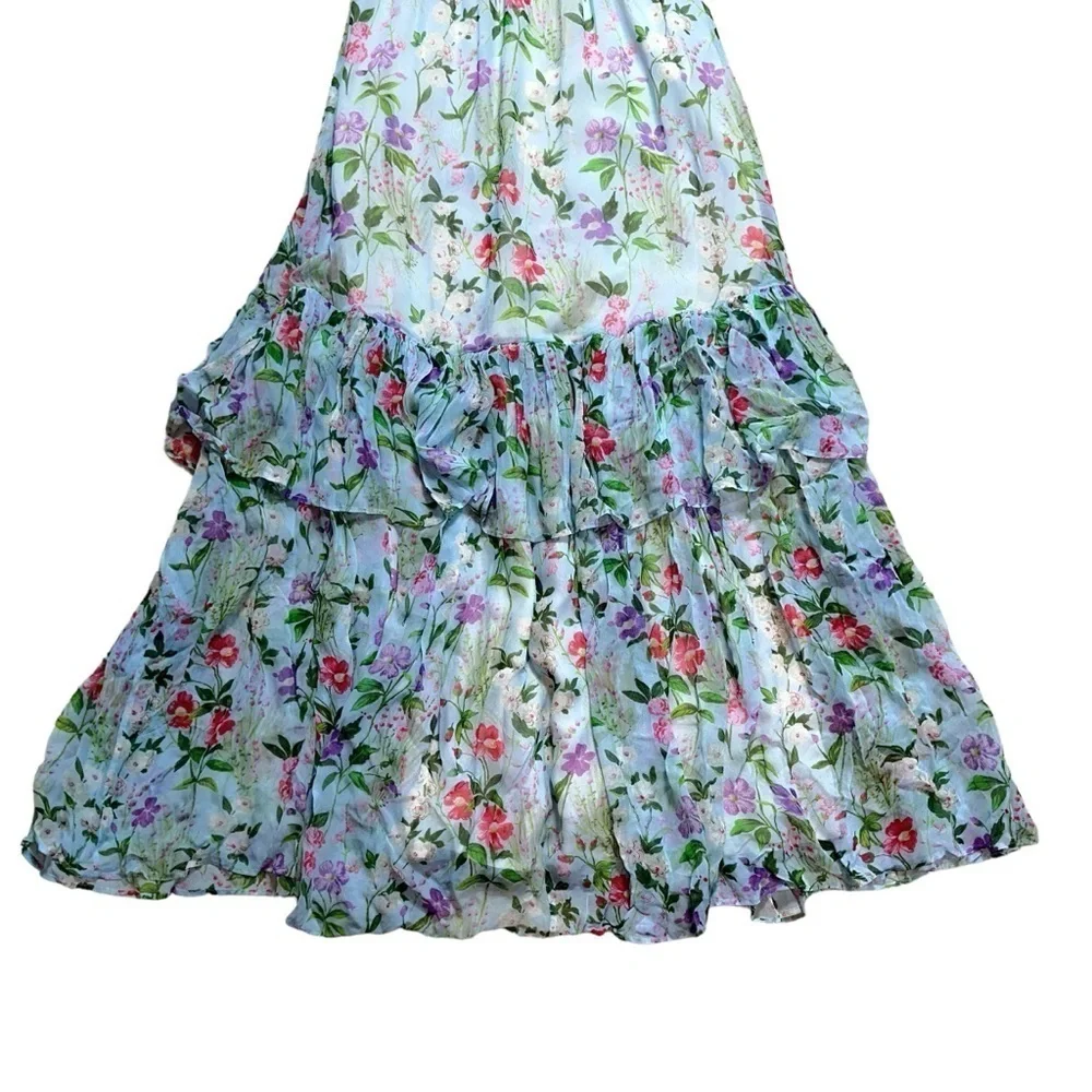 byTiMo Light Blue Floral Chiffon Ruffled Short Sleeve Maxi Dress US S - Picture 3 of 7